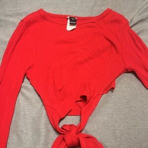 Red Tie-Front Top